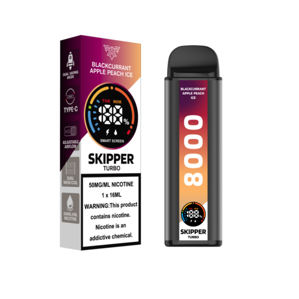 BLACKCURRANT APPLE PEACH ICE SKIPPER TURBO 10K DISPOSABLE